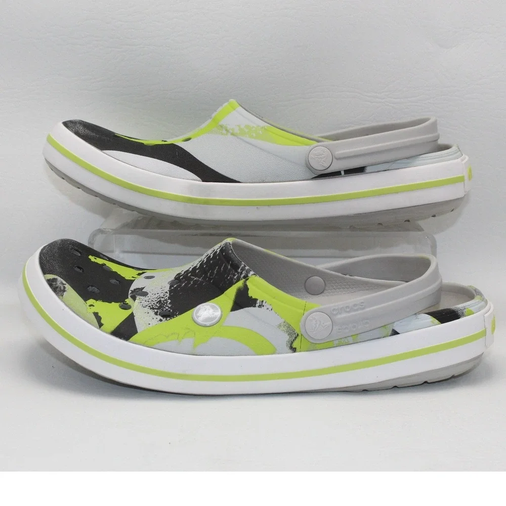 Crocs Crocband Splash Graphic‎ Clogs Lime Green Black White Mens 9 Womens 11